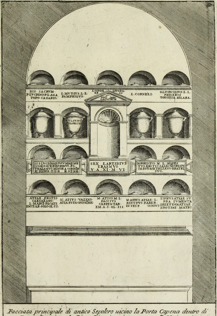 An illustration from Gli antichi sepolcri, ovvero, Mausolei romani ed etruschi trovati in Roma ed in altri luoghi celebri : nelli quali si contengono molte erudite memorie, 1767, leaf 102