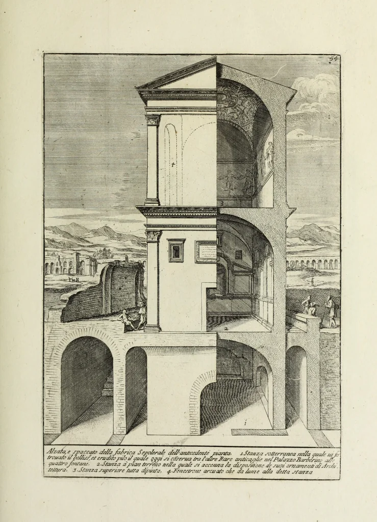 An illustration from Gli antichi sepolcri, ovvero, Mausolei romani ed etruschi trovati in Roma ed in altri luoghi celebri : nelli quali si contengono molte erudite memorie, 1767, leaf 130