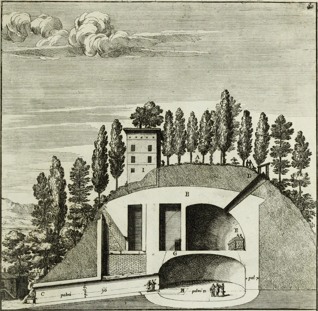 An illustration from Gli antichi sepolcri, ovvero, Mausolei romani ed etruschi trovati in Roma ed in altri luoghi celebri : nelli quali si contengono molte erudite memorie, 1767, leaf 186