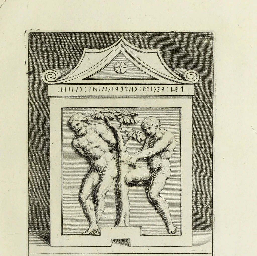 An illustration from Gli antichi sepolcri, ovvero, Mausolei romani ed etruschi trovati in Roma ed in altri luoghi celebri : nelli quali si contengono molte erudite memorie, 1767, leaf 216