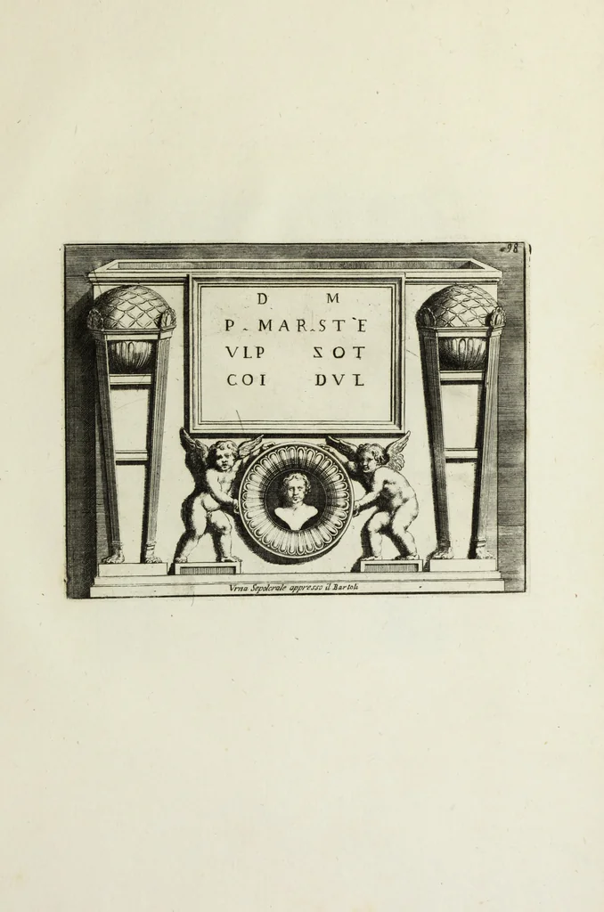 An illustration from Gli antichi sepolcri, ovvero, Mausolei romani ed etruschi trovati in Roma ed in altri luoghi celebri : nelli quali si contengono molte erudite memorie, 1767, leaf 222
