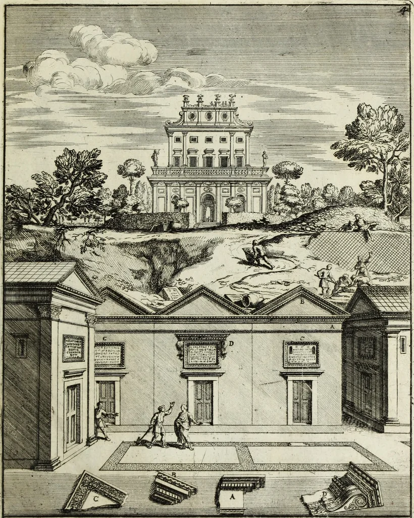An illustration from Gli antichi sepolcri, ovvero, Mausolei romani ed etruschi trovati in Roma ed in altri luoghi celebri : nelli quali si contengono molte erudite memorie, 1767, leaf 28