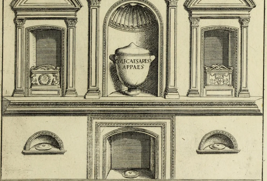 An illustration from Gli antichi sepolcri, ovvero, Mausolei romani ed etruschi trovati in Roma ed in altri luoghi celebri : nelli quali si contengono molte erudite memorie, 1767, leaf 36