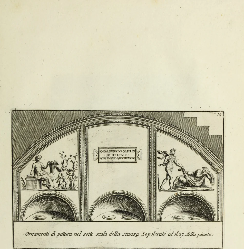An illustration from Gli antichi sepolcri, ovvero, Mausolei romani ed etruschi trovati in Roma ed in altri luoghi celebri : nelli quali si contengono molte erudite memorie, 1767, leaf 60