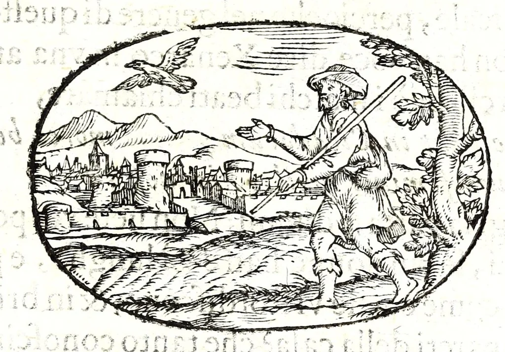 An illustration from Gli apologi del signor Giulio Cesare Capaccio, gentil'huomo del serenissimo signor duca d'Vrbino; con le Dicerie morali, oue quasi con viui colori al modo cortegiano l'humana vita si dipinge, la malignità si scopre, la bizzarria de' ceruelli si castiga, la frode si scaccia, la mattezza si punisce, al poco saper di gli huomini si prouede, e di tutti i ciuili costumi si fà paragone, 1619, leaf 103