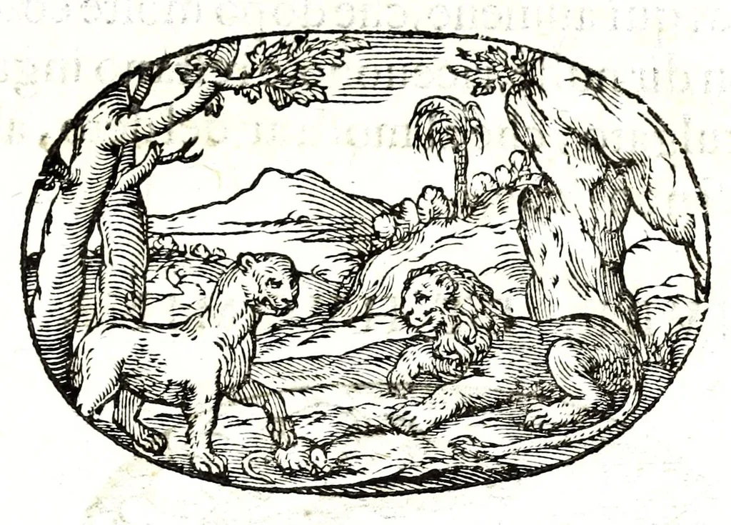 An illustration from Gli apologi del signor Giulio Cesare Capaccio, gentil'huomo del serenissimo signor duca d'Vrbino; con le Dicerie morali, oue quasi con viui colori al modo cortegiano l'humana vita si dipinge, la malignità si scopre, la bizzarria de' ceruelli si castiga, la frode si scaccia, la mattezza si punisce, al poco saper di gli huomini si prouede, e di tutti i ciuili costumi si fà paragone, 1619, leaf 135