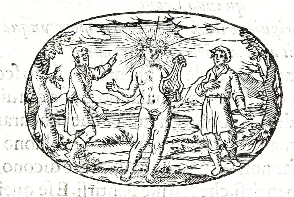 An illustration from Gli apologi del signor Giulio Cesare Capaccio, gentil'huomo del serenissimo signor duca d'Vrbino; con le Dicerie morali, oue quasi con viui colori al modo cortegiano l'humana vita si dipinge, la malignità si scopre, la bizzarria de' ceruelli si castiga, la frode si scaccia, la mattezza si punisce, al poco saper di gli huomini si prouede, e di tutti i ciuili costumi si fà paragone, 1619, leaf 139
