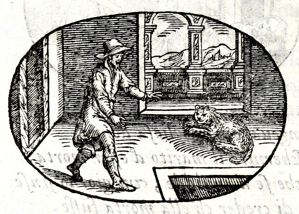 An illustration from Gli apologi del signor Giulio Cesare Capaccio, gentil'huomo del serenissimo signor duca d'Vrbino; con le Dicerie morali, oue quasi con viui colori al modo cortegiano l'humana vita si dipinge, la malignità si scopre, la bizzarria de' ceruelli si castiga, la frode si scaccia, la mattezza si punisce, al poco saper di gli huomini si prouede, e di tutti i ciuili costumi si fà paragone, 1619, leaf 154