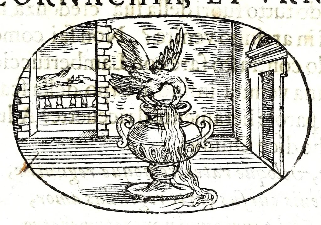 An illustration from Gli apologi del signor Giulio Cesare Capaccio, gentil'huomo del serenissimo signor duca d'Vrbino; con le Dicerie morali, oue quasi con viui colori al modo cortegiano l'humana vita si dipinge, la malignità si scopre, la bizzarria de' ceruelli si castiga, la frode si scaccia, la mattezza si punisce, al poco saper di gli huomini si prouede, e di tutti i ciuili costumi si fà paragone, 1619, leaf 155