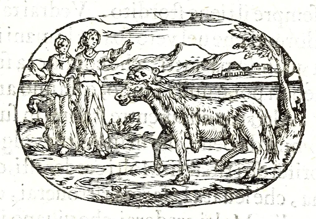 An illustration from Gli apologi del signor Giulio Cesare Capaccio, gentil'huomo del serenissimo signor duca d'Vrbino; con le Dicerie morali, oue quasi con viui colori al modo cortegiano l'humana vita si dipinge, la malignità si scopre, la bizzarria de' ceruelli si castiga, la frode si scaccia, la mattezza si punisce, al poco saper di gli huomini si prouede, e di tutti i ciuili costumi si fà paragone, 1619, leaf 171