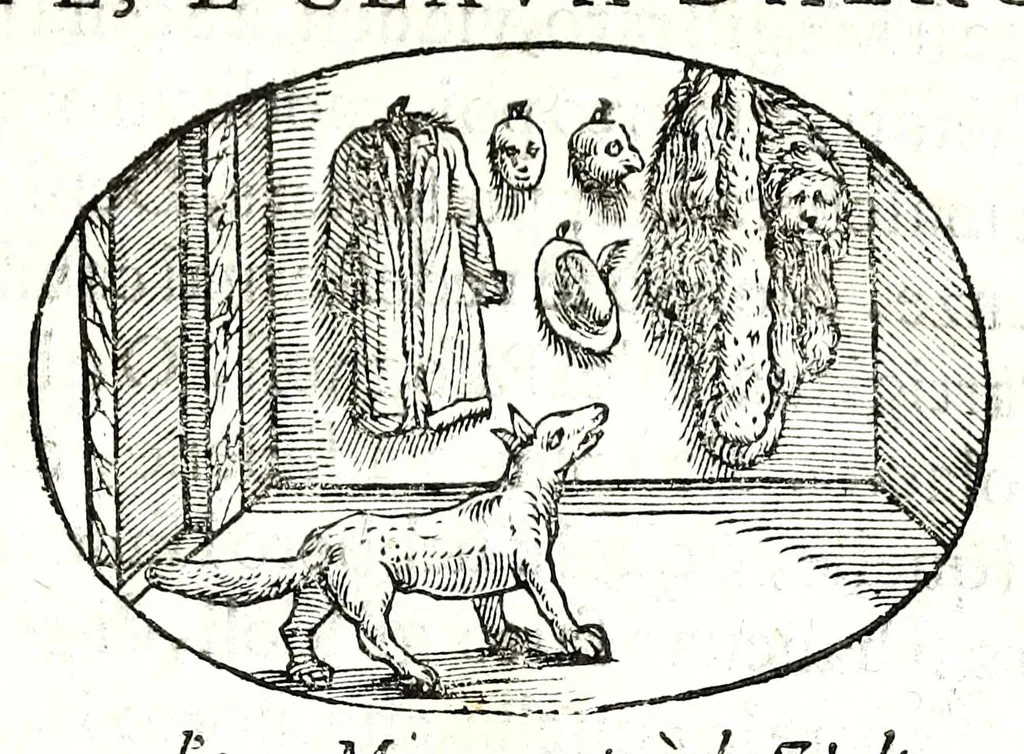 An illustration from Gli apologi del signor Giulio Cesare Capaccio, gentil'huomo del serenissimo signor duca d'Vrbino; con le Dicerie morali, oue quasi con viui colori al modo cortegiano l'humana vita si dipinge, la malignità si scopre, la bizzarria de' ceruelli si castiga, la frode si scaccia, la mattezza si punisce, al poco saper di gli huomini si prouede, e di tutti i ciuili costumi si fà paragone, 1619, leaf 25