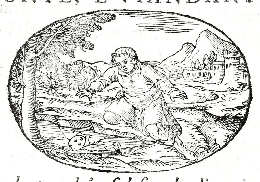 An illustration from Gli apologi del signor Giulio Cesare Capaccio, gentil'huomo del serenissimo signor duca d'Vrbino; con le Dicerie morali, oue quasi con viui colori al modo cortegiano l'humana vita si dipinge, la malignità si scopre, la bizzarria de' ceruelli si castiga, la frode si scaccia, la mattezza si punisce, al poco saper di gli huomini si prouede, e di tutti i ciuili costumi si fà paragone, 1619, leaf 31
