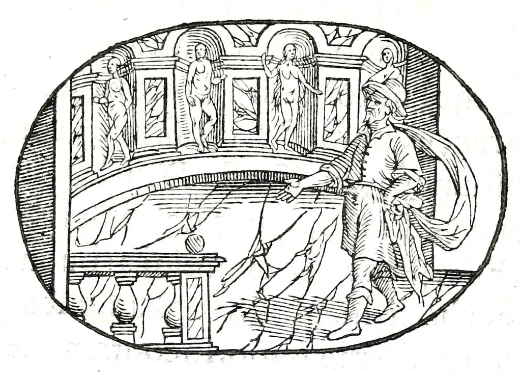 An illustration from Gli apologi del signor Giulio Cesare Capaccio, gentil'huomo del serenissimo signor duca d'Vrbino; con le Dicerie morali, oue quasi con viui colori al modo cortegiano l'humana vita si dipinge, la malignità si scopre, la bizzarria de' ceruelli si castiga, la frode si scaccia, la mattezza si punisce, al poco saper di gli huomini si prouede, e di tutti i ciuili costumi si fà paragone, 1619, leaf 61