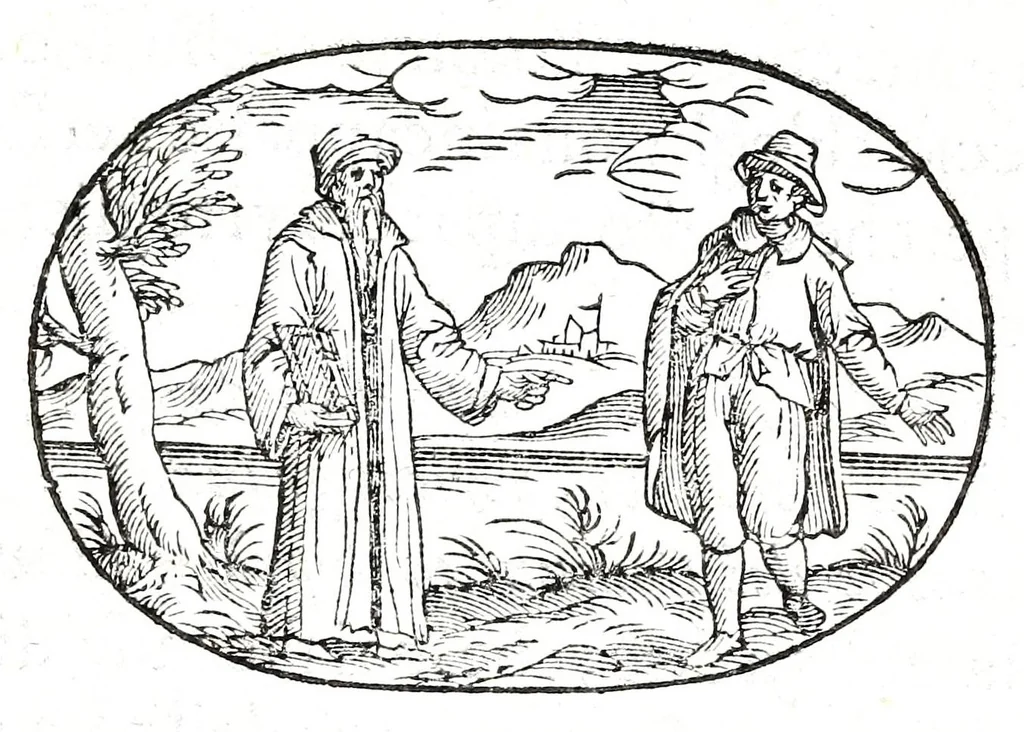 An illustration from Gli apologi del signor Giulio Cesare Capaccio, gentil'huomo del serenissimo signor duca d'Vrbino; con le Dicerie morali, oue quasi con viui colori al modo cortegiano l'humana vita si dipinge, la malignità si scopre, la bizzarria de' ceruelli si castiga, la frode si scaccia, la mattezza si punisce, al poco saper di gli huomini si prouede, e di tutti i ciuili costumi si fà paragone, 1619, leaf 65