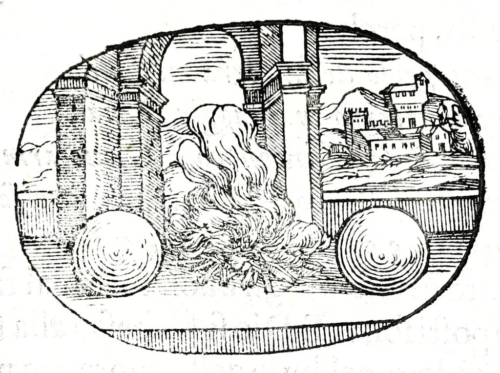 An illustration from Gli apologi del signor Giulio Cesare Capaccio, gentil'huomo del serenissimo signor duca d'Vrbino; con le Dicerie morali, oue quasi con viui colori al modo cortegiano l'humana vita si dipinge, la malignità si scopre, la bizzarria de' ceruelli si castiga, la frode si scaccia, la mattezza si punisce, al poco saper di gli huomini si prouede, e di tutti i ciuili costumi si fà paragone, 1619, leaf 71