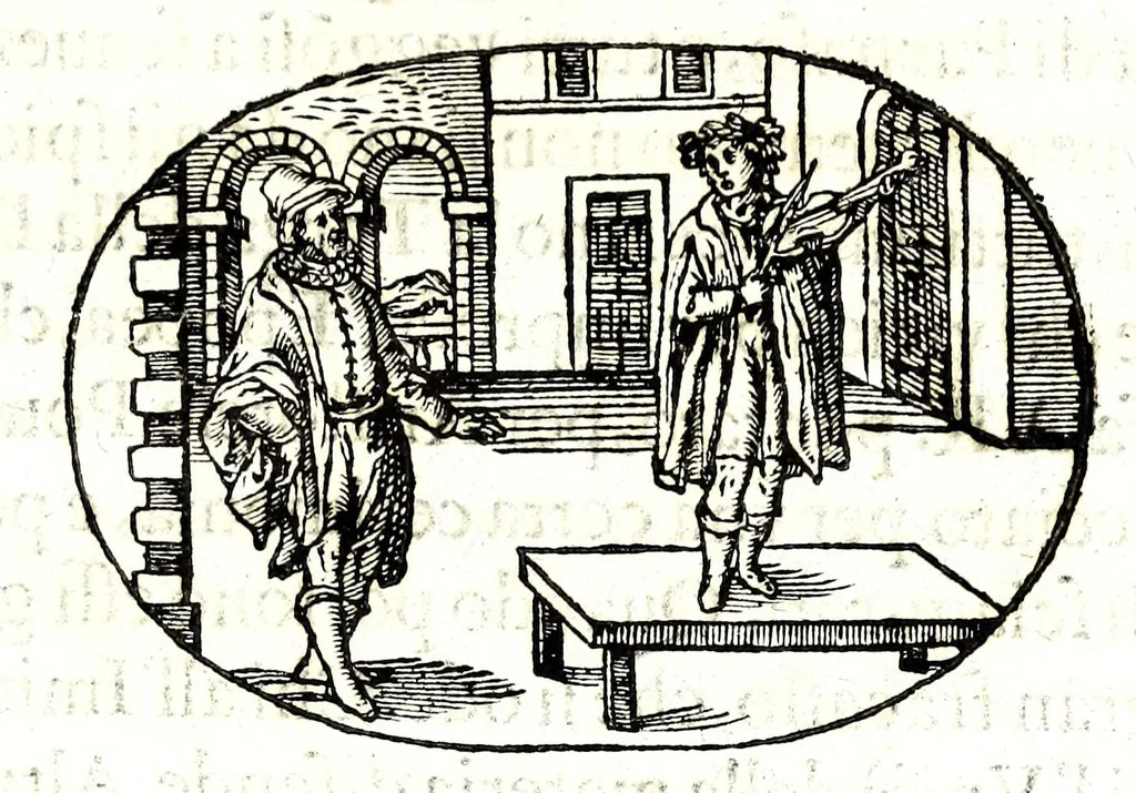 An illustration from Gli apologi del signor Giulio Cesare Capaccio, gentil'huomo del serenissimo signor duca d'Vrbino; con le Dicerie morali, oue quasi con viui colori al modo cortegiano l'humana vita si dipinge, la malignità si scopre, la bizzarria de' ceruelli si castiga, la frode si scaccia, la mattezza si punisce, al poco saper di gli huomini si prouede, e di tutti i ciuili costumi si fà paragone, 1619, leaf 91