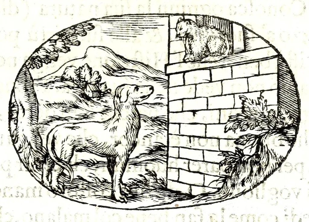 An illustration from Gli apologi del signor Giulio Cesare Capaccio, gentil'huomo del serenissimo signor duca d'Vrbino; con le Dicerie morali, oue quasi con viui colori al modo cortegiano l'humana vita si dipinge, la malignità si scopre, la bizzarria de' ceruelli si castiga, la frode si scaccia, la mattezza si punisce, al poco saper di gli huomini si prouede, e di tutti i ciuili costumi si fà paragone, 1619, leaf 93