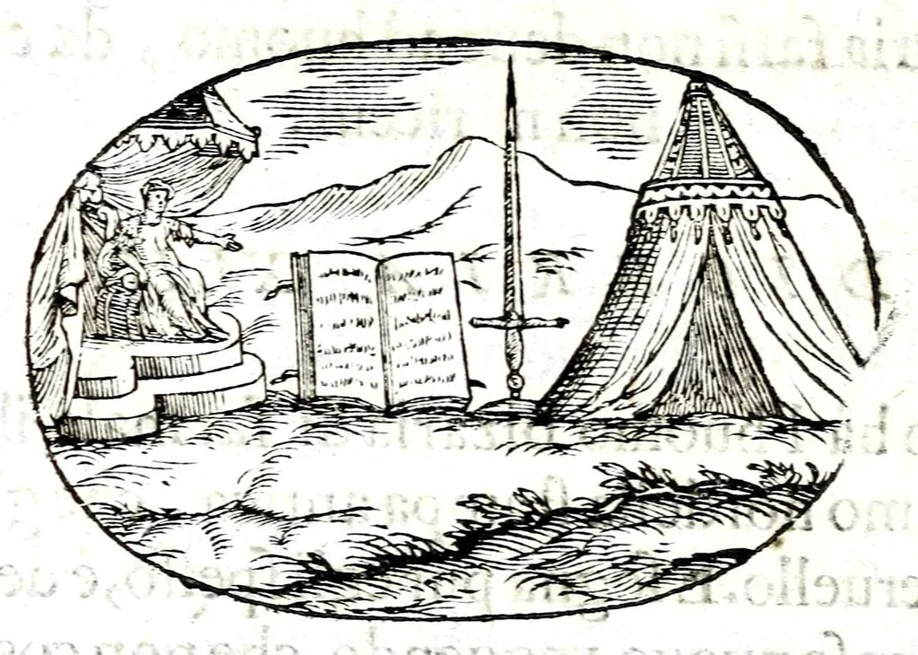 An illustration from Gli apologi del signor Giulio Cesare Capaccio, gentil'huomo del serenissimo signor duca d'Vrbino; con le Dicerie morali, oue quasi con viui colori al modo cortegiano l'humana vita si dipinge, la malignità si scopre, la bizzarria de' ceruelli si castiga, la frode si scaccia, la mattezza si punisce, al poco saper di gli huomini si prouede, e di tutti i ciuili costumi si fà paragone, 1619, leaf 96