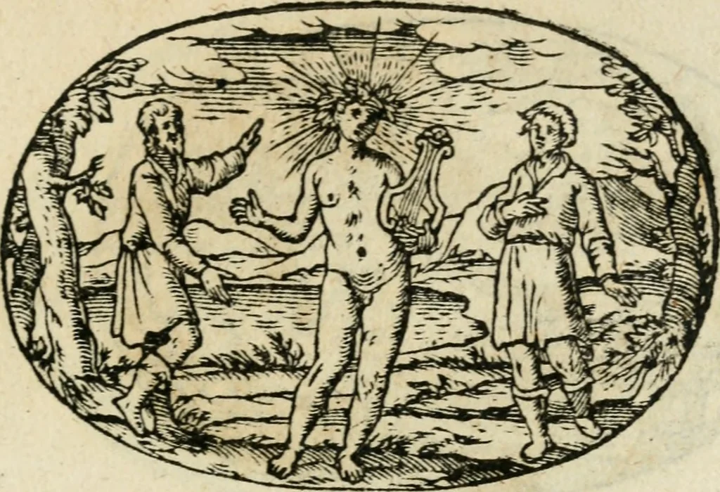 An illustration from Gli apologi di Giulio Cesare Capaccio, secretario della fedelissima città di Napoli : con le Dicerie morali, 1607, leaf 100