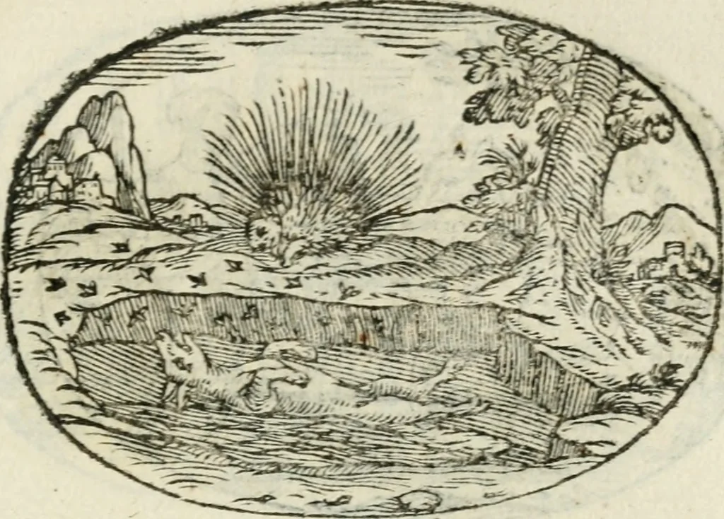 An illustration from Gli apologi di Giulio Cesare Capaccio, secretario della fedelissima città di Napoli : con le Dicerie morali, 1607, leaf 64