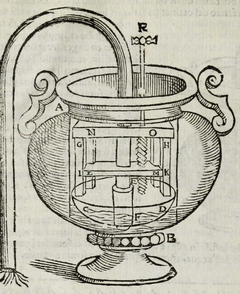 An illustration from Gli artificiosi e curiosi moti spiritali de Herone, 1647, leaf 30
