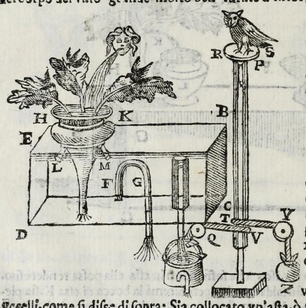 An illustration from Gli artificiosi e curiosi moti spiritali de Herone, 1647, leaf 40