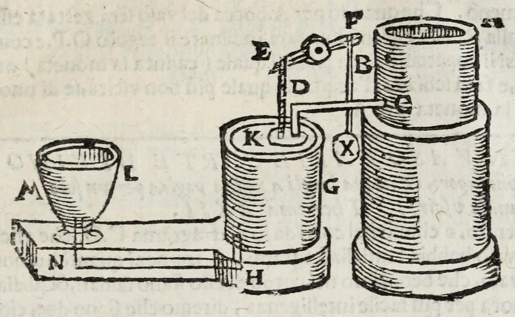 An illustration from Gli artificiosi e curiosi moti spiritali de Herone, 1647, leaf 45