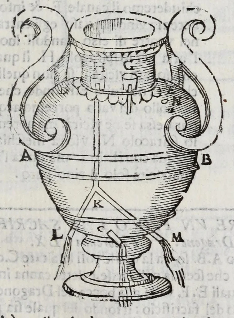 An illustration from Gli artificiosi e curiosi moti spiritali de Herone, 1647, leaf 79