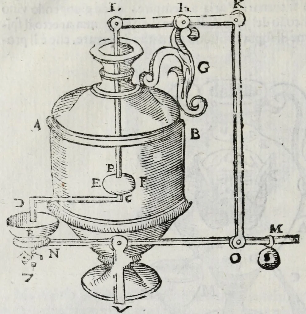 An illustration from Gli artificiosi e curiosi moti spiritali de Herone, 1647, leaf 88