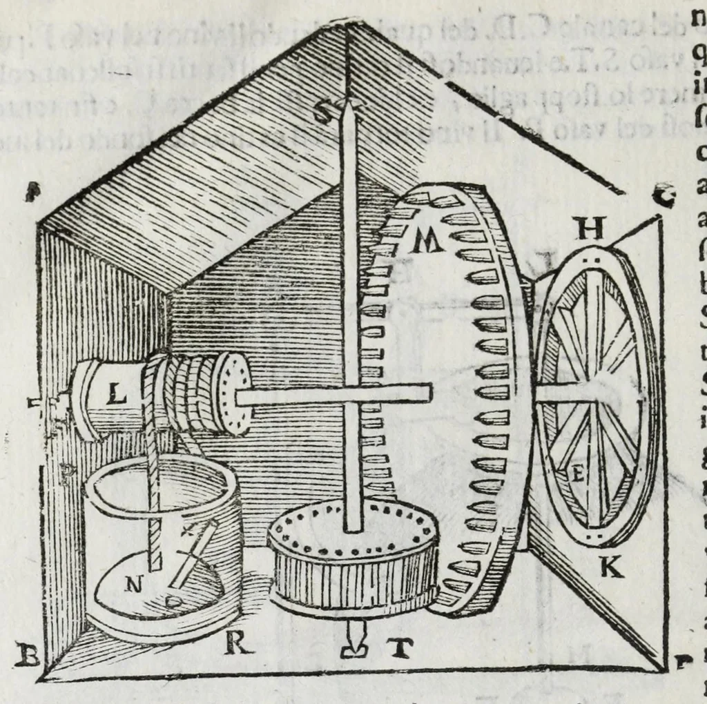 An illustration from Gli artificiosi e curiosi moti spiritali de Herone, 1647, leaf 90