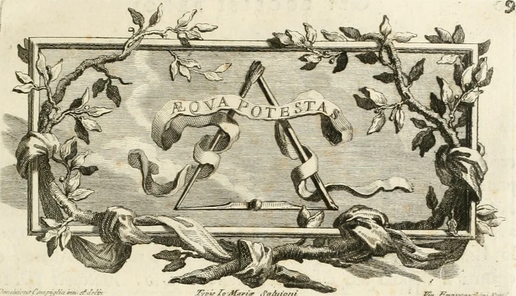 An illustration from Gli eccelsi pregj delle belle arti e la scambievole lor congiunzione con le mattematiche scienze : mostrata nel Campidoglio dall'Accademia del disegno in occasione del concorso celebrato dalla medesima nell'anno 1732, reggendone il principato il sig. cavalier Sebastiano Conca .., 1733, leaf 12