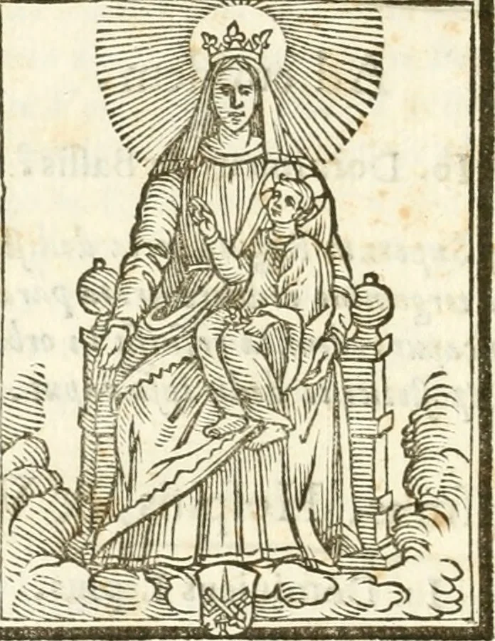 An illustration from Gli encomii delle Sagre Corone esplicati dal sig. Gio. Andrea Rota con diuersi componim.ti per la coronatione di Nostra Signora del Soccorso, seguita in Bologna l'anno MDCXIII per mano del card. Maffeo Barberino, 1633, leaf 117