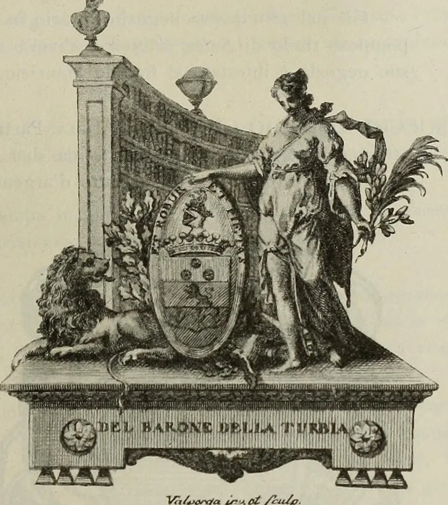 An illustration from Gli ex libris italiani. Con 9 tavole e 233 riproduzioni, delle quali 29 eseguite coi rami o cogli zinchi originali, 1902, leaf 124