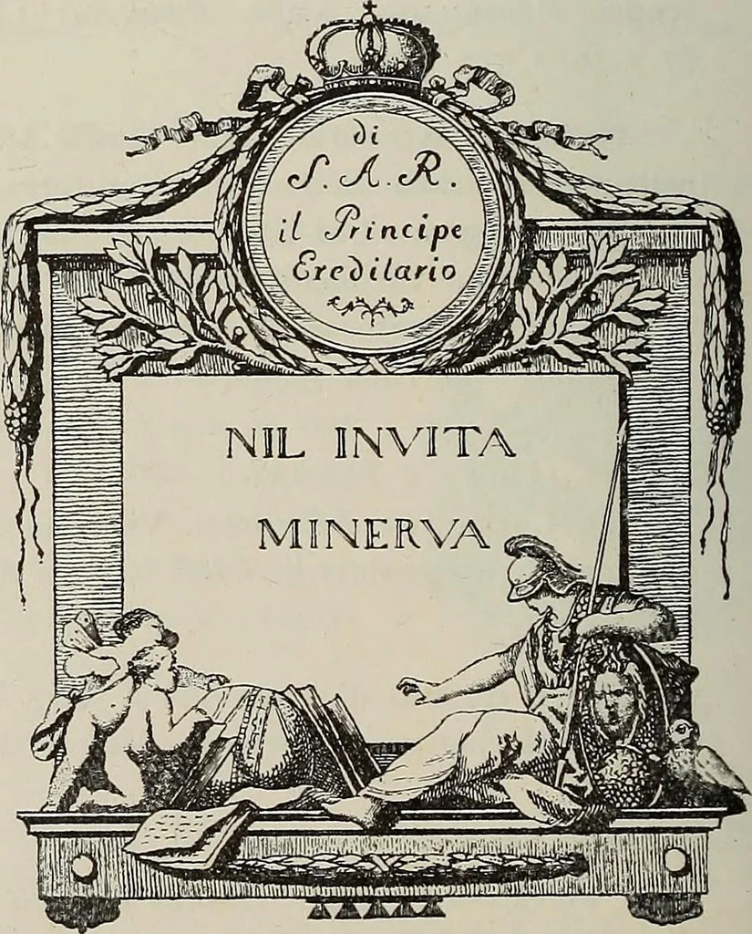 An illustration from Gli ex libris italiani. Con 9 tavole e 233 riproduzioni, delle quali 29 eseguite coi rami o cogli zinchi originali, 1902, leaf 129