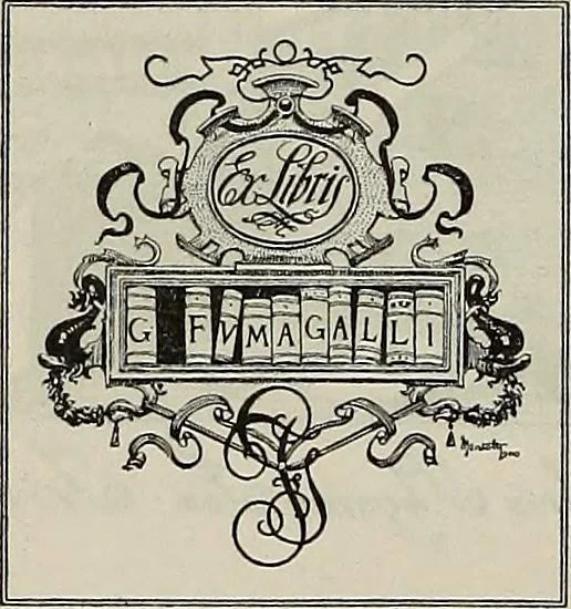 An illustration from Gli ex libris italiani. Con 9 tavole e 233 riproduzioni, delle quali 29 eseguite coi rami o cogli zinchi originali, 1902, leaf 221