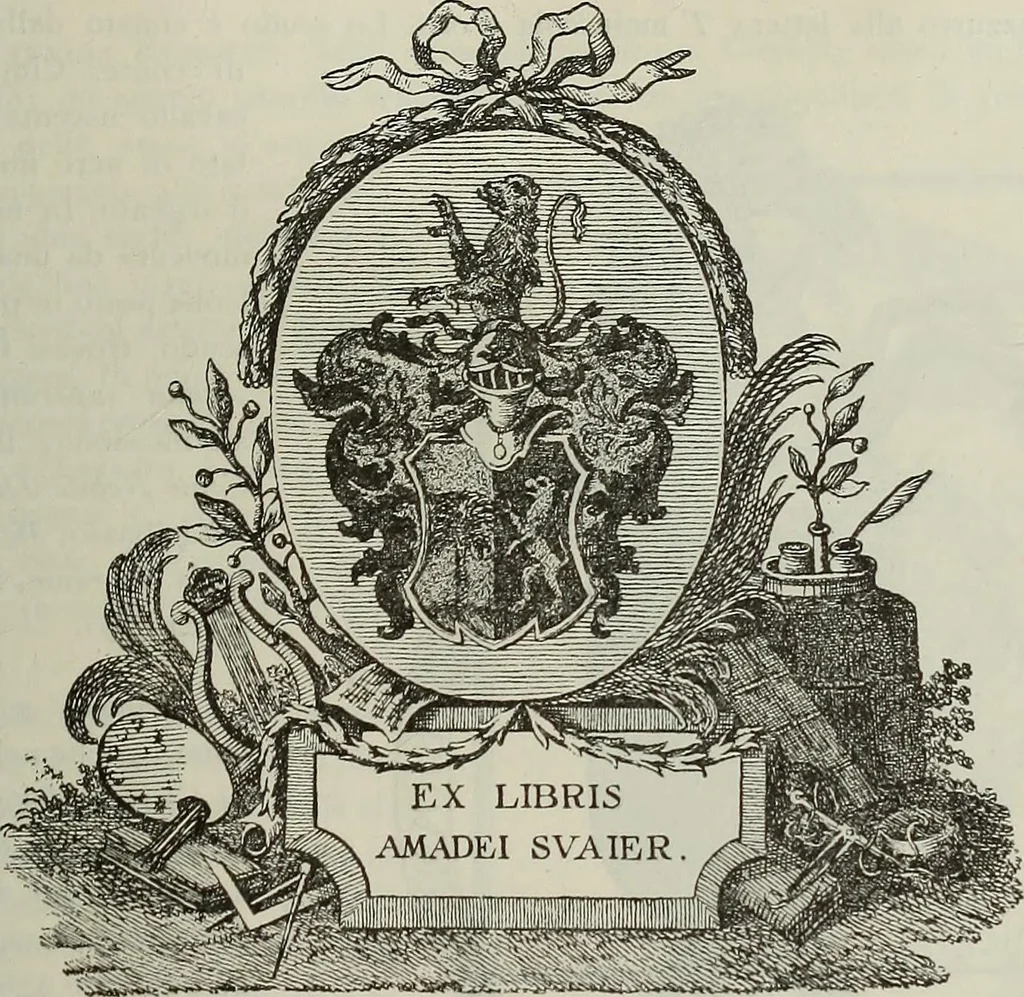 An illustration from Gli ex libris italiani. Con 9 tavole e 233 riproduzioni, delle quali 29 eseguite coi rami o cogli zinchi originali, 1902, leaf 390