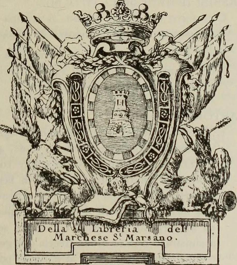 An illustration from Gli ex libris italiani. Con 9 tavole e 233 riproduzioni, delle quali 29 eseguite coi rami o cogli zinchi originali, 1902, leaf 98