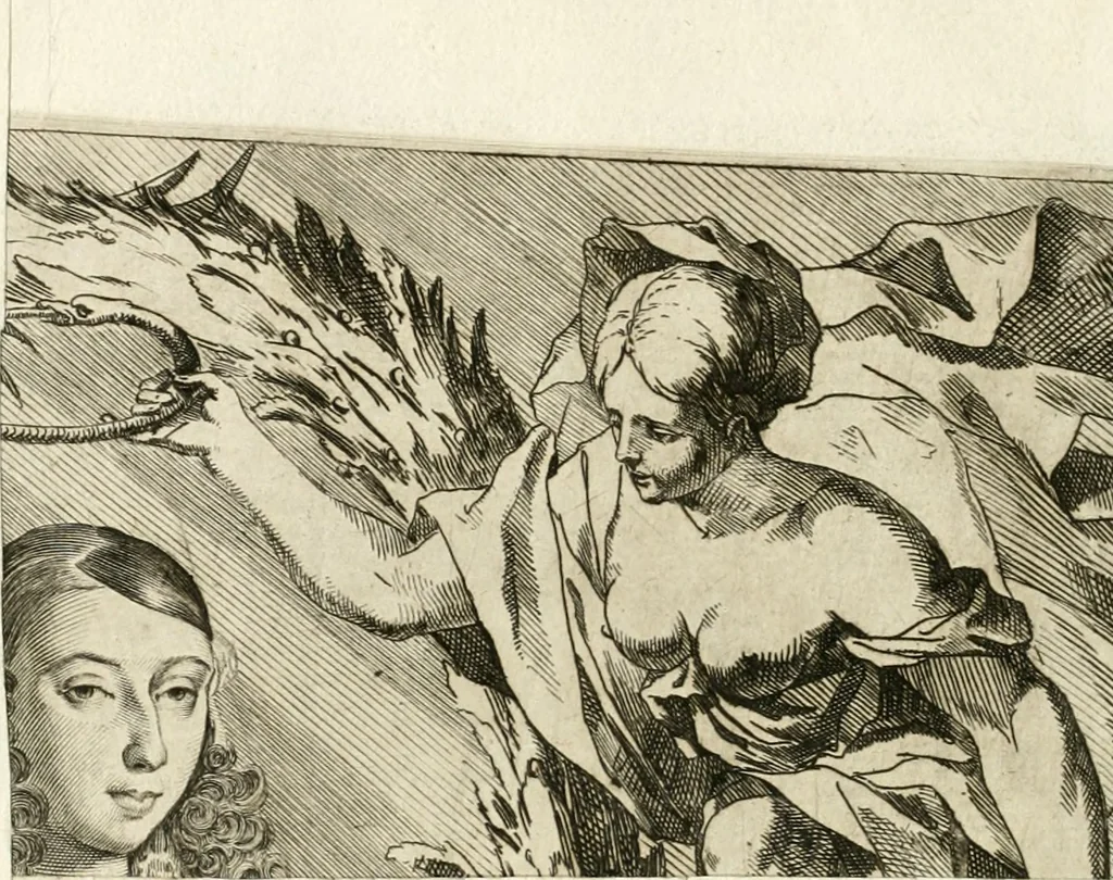 An illustration from Gloriae theatrum : dicatum excellentissimae dominae D. Felici Sandoualiae Henriquiae, Vcedae duci extinctae, ab excellentissimo domino D. Gasparetellio Gironio, Vrsaonis duce, Vreniae comite, Insubrum praefecto, regijque in Italia exercitus imperatore : in solemnibus eius inferijs Mediolani, anno 1671 die 26 Octobris, 1671, leaf 5