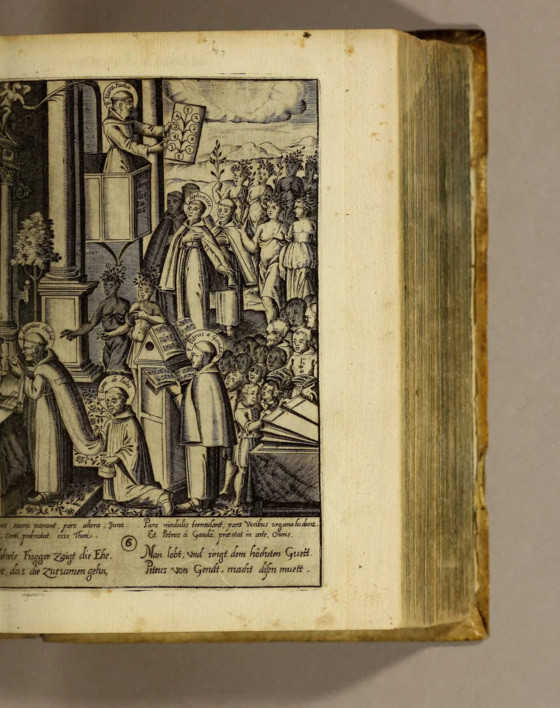 An illustration from Gloriosus Franciscus rediuiuus : siue chronica observantiæ strictioris, reparatæ, reductæ, ac reformatæ; eiusdemque per Christianos orbes, non solùm, sed & Americam, Peru, Chinas, Iapones, Chichemecas, Zatachecas; Indos Orientis, & occidui solis, Turcas, & barbaras gentes, diffusæ, & euangelio fructificantis. Distincta VI. libris, & 28. figuris æneis ornata, 1625, leaf 249