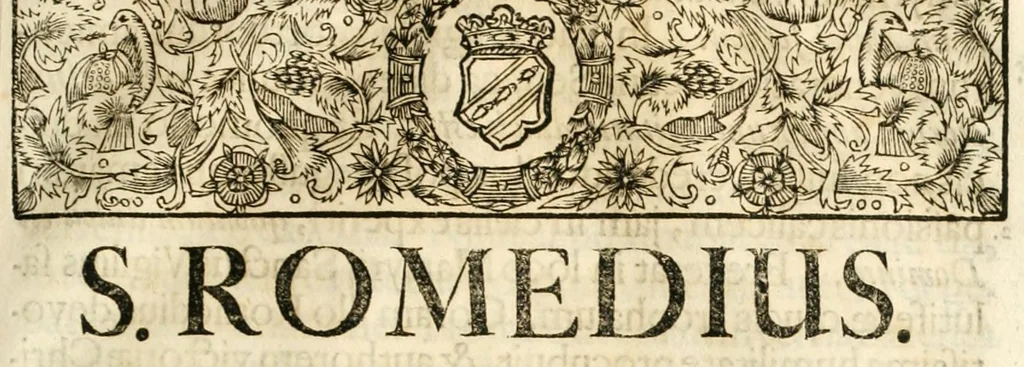 An illustration from Gloriosus Sanctus Romedius : ex comitibus de Thaur Andek, & Altae Guardiae dominis, vallis Annaniae in Tyroli apostolus, magnus thaumaturgus, & anachoreta, quem similem fecit Dominus in gloria sanctorum, & beatificavit illum in gloria (Eccli. 45) : nec non gloriosa domus comitum de Thun, illo Aggaei prophetae condecorata vaticinio, magna erit gloria domus istius (Cap. 2), 1699, leaf 137