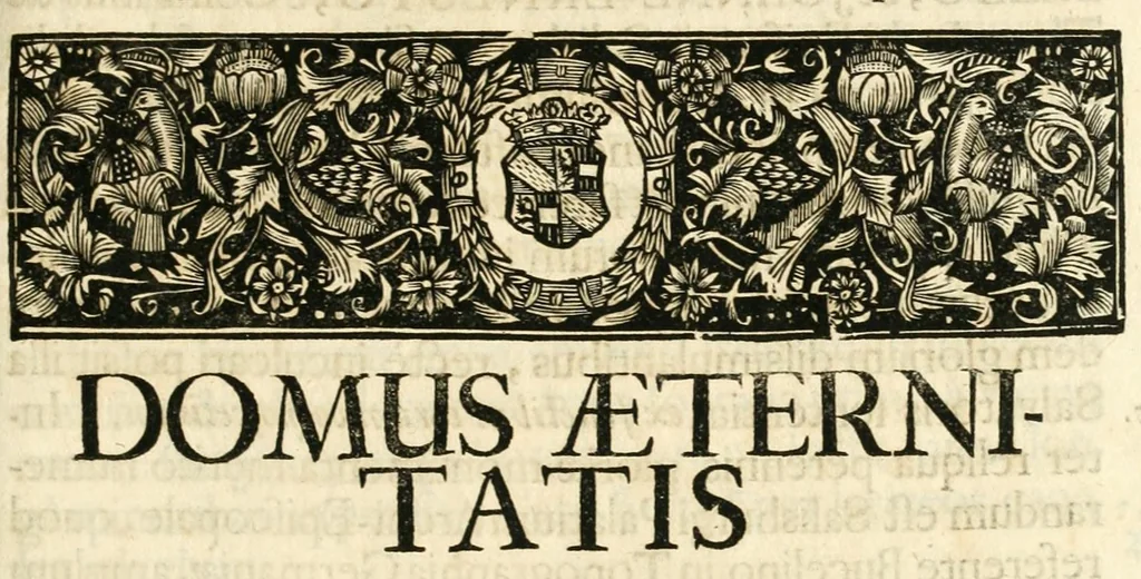 An illustration from Gloriosus Sanctus Romedius : ex comitibus de Thaur Andek, & Altae Guardiae dominis, vallis Annaniae in Tyroli apostolus, magnus thaumaturgus, & anachoreta, quem similem fecit Dominus in gloria sanctorum, & beatificavit illum in gloria (Eccli. 45) : nec non gloriosa domus comitum de Thun, illo Aggaei prophetae condecorata vaticinio, magna erit gloria domus istius (Cap. 2), 1699, leaf 203