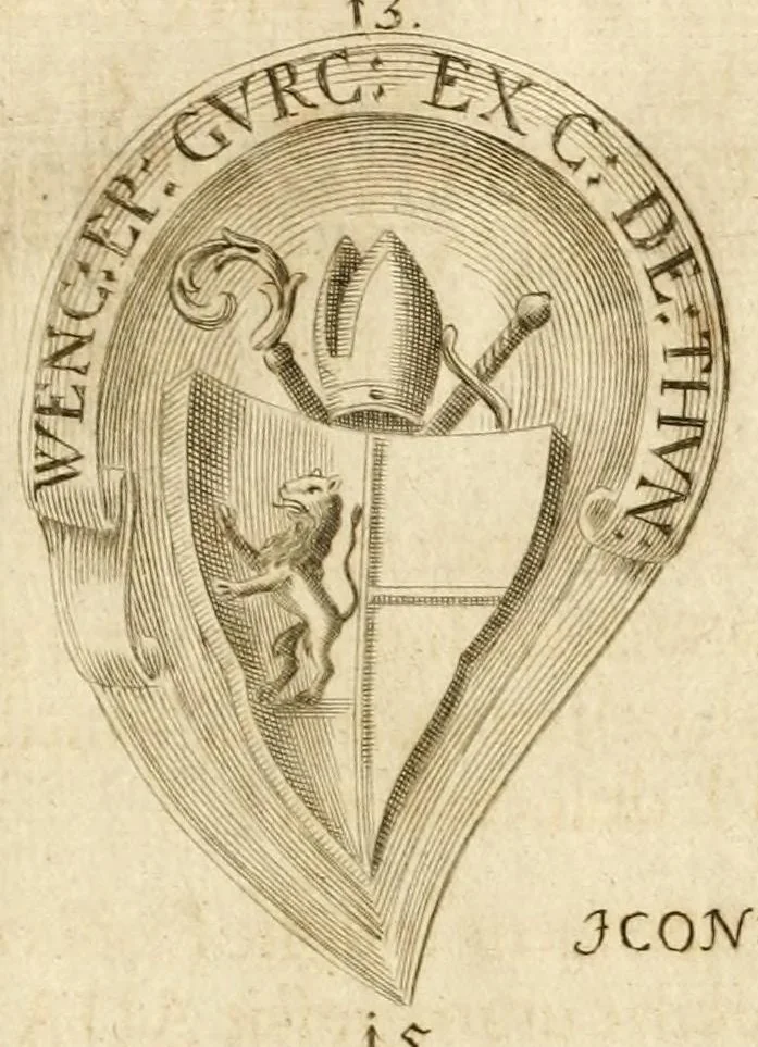 An illustration from Gloriosus Sanctus Romedius : ex comitibus de Thaur Andek, & Altae Guardiae dominis, vallis Annaniae in Tyroli apostolus, magnus thaumaturgus, & anachoreta, quem similem fecit Dominus in gloria sanctorum, & beatificavit illum in gloria (Eccli. 45) : nec non gloriosa domus comitum de Thun, illo Aggaei prophetae condecorata vaticinio, magna erit gloria domus istius (Cap. 2), 1699, leaf 265