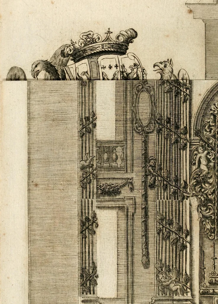 An illustration from Gloriosus Sanctus Romedius : ex comitibus de Thaur Andek, & Altae Guardiae dominis, vallis Annaniae in Tyroli apostolus, magnus thaumaturgus, & anachoreta, quem similem fecit Dominus in gloria sanctorum, & beatificavit illum in gloria (Eccli. 45) : nec non gloriosa domus comitum de Thun, illo Aggaei prophetae condecorata vaticinio, magna erit gloria domus istius (Cap. 2), 1699, leaf 286