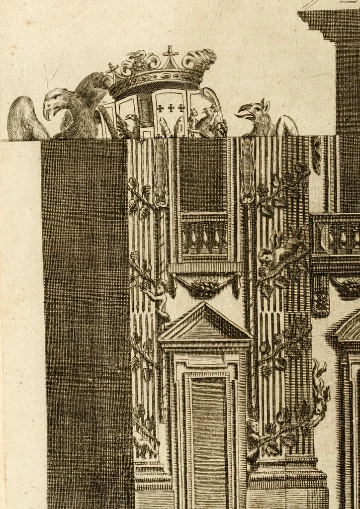 An illustration from Gloriosus Sanctus Romedius : ex comitibus de Thaur Andek, & Altae Guardiae dominis, vallis Annaniae in Tyroli apostolus, magnus thaumaturgus, & anachoreta, quem similem fecit Dominus in gloria sanctorum, & beatificavit illum in gloria (Eccli. 45) : nec non gloriosa domus comitum de Thun, illo Aggaei prophetae condecorata vaticinio, magna erit gloria domus istius (Cap. 2), 1699, leaf 292