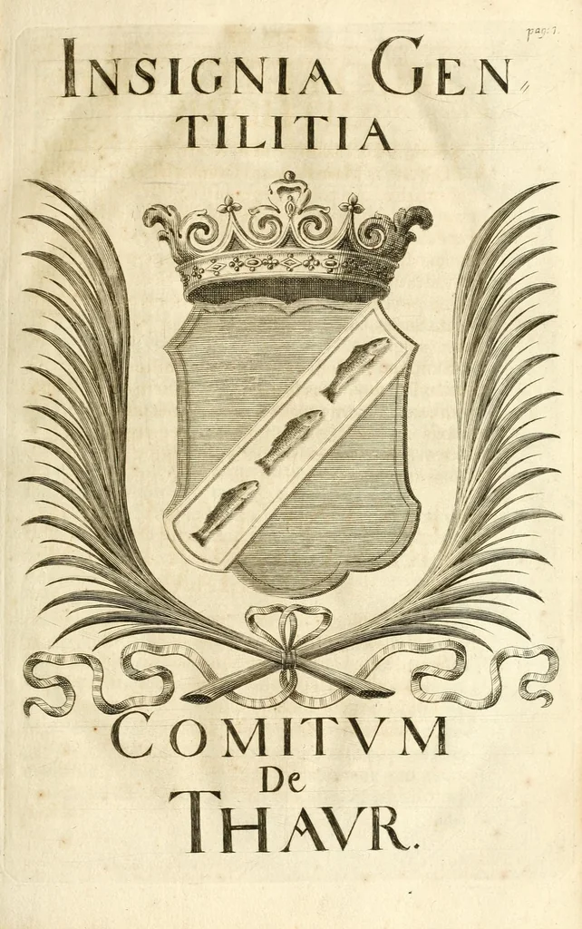 An illustration from Gloriosus Sanctus Romedius : ex comitibus de Thaur Andek, & Altae Guardiae dominis, vallis Annaniae in Tyroli apostolus, magnus thaumaturgus, & anachoreta, quem similem fecit Dominus in gloria sanctorum, & beatificavit illum in gloria (Eccli. 45) : nec non gloriosa domus comitum de Thun, illo Aggaei prophetae condecorata vaticinio, magna erit gloria domus istius (Cap. 2), 1699, leaf 33