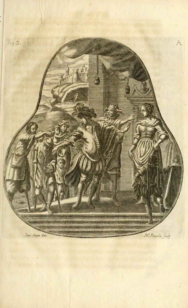 An illustration from Gloriosus Sanctus Romedius : ex comitibus de Thaur Andek, & Altae Guardiae dominis, vallis Annaniae in Tyroli apostolus, magnus thaumaturgus, & anachoreta, quem similem fecit Dominus in gloria sanctorum, & beatificavit illum in gloria (Eccli. 45) : nec non gloriosa domus comitum de Thun, illo Aggaei prophetae condecorata vaticinio, magna erit gloria domus istius (Cap. 2), 1699, leaf 47
