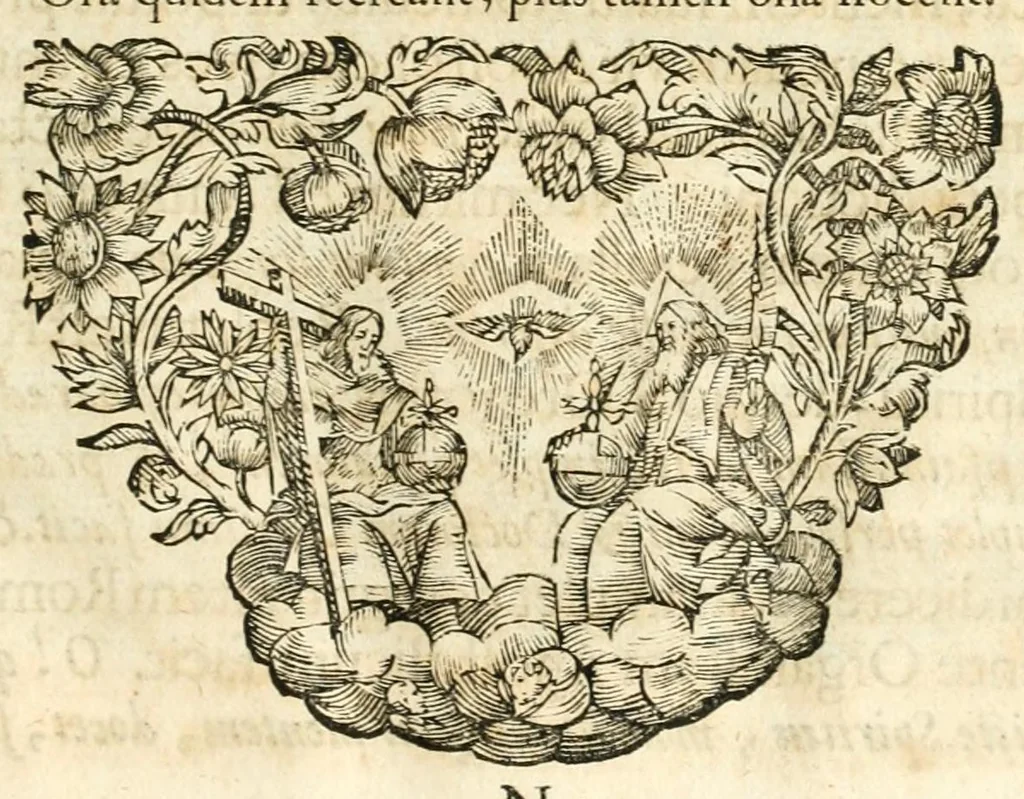 An illustration from Gloriosus Sanctus Romedius : ex comitibus de Thaur Andek, & Altae Guardiae dominis, vallis Annaniae in Tyroli apostolus, magnus thaumaturgus, & anachoreta, quem similem fecit Dominus in gloria sanctorum, & beatificavit illum in gloria (Eccli. 45) : nec non gloriosa domus comitum de Thun, illo Aggaei prophetae condecorata vaticinio, magna erit gloria domus istius (Cap. 2), 1699, leaf 93