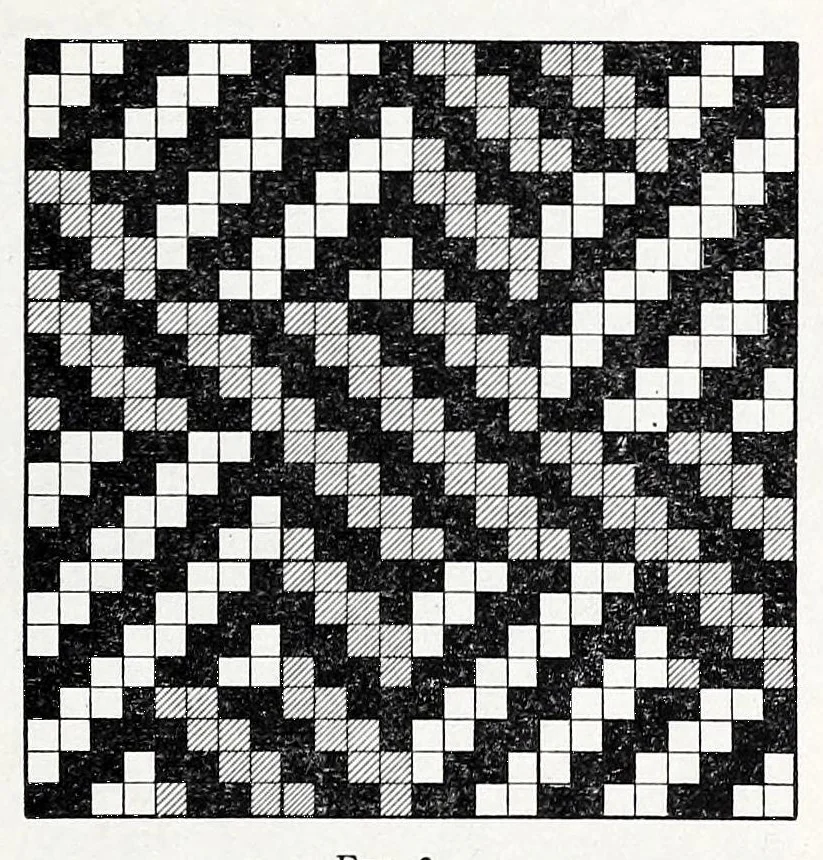 An illustration from Glossary of weaves, elementary textile designing, analysis of cotton fabrics, analysis of woolen and worsted fabrics, twill weaves and derivatives, satin and other weaves, combination weaves, construction of spot weaves, weaves for backed cotton fabrics, woolen and worsted ply weaves, leno weaves, pile weaves, color in textile designing, designing in general, 1906, leaf 465