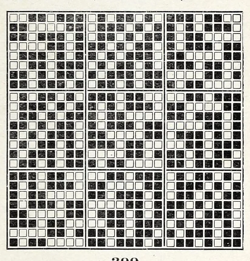 An illustration from Glossary of weaves, elementary textile designing, analysis of cotton fabrics, analysis of woolen and worsted fabrics, twill weaves and derivatives, satin and other weaves, combination weaves, construction of spot weaves, weaves for backed cotton fabrics, woolen and worsted ply weaves, leno weaves, pile weaves, color in textile designing, designing in general, 1906, leaf 47