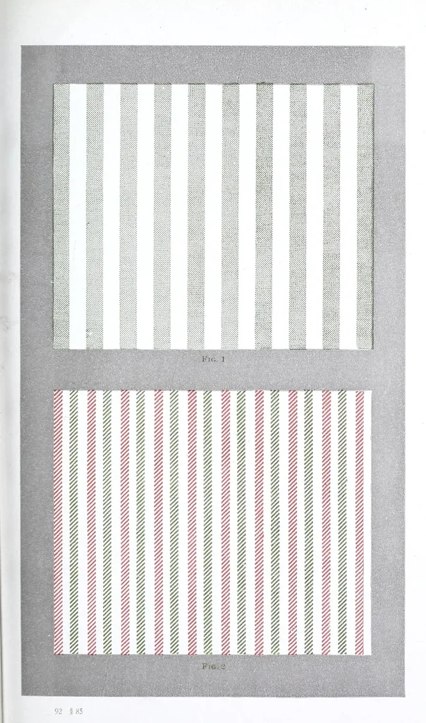 An illustration from Glossary of weaves, elementary textile designing, analysis of cotton fabrics, analysis of woolen and worsted fabrics, twill weaves and derivatives, satin and other weaves, combination weaves, construction of spot weaves, weaves for backed cotton fabrics, woolen and worsted ply weaves, leno weaves, pile weaves, color in textile designing, designing in general, 1906, leaf 499